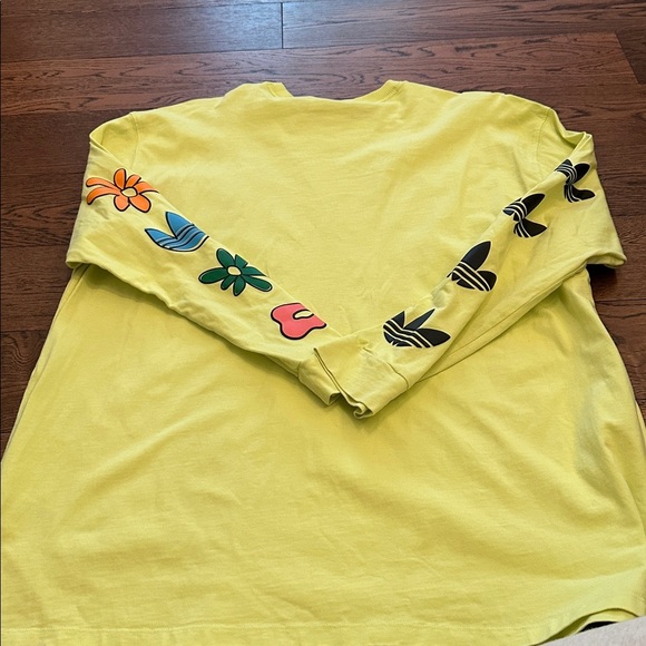 Adidas Neon Yellow Floral and logo Long Sleeve Tee - Picture 4 of 4